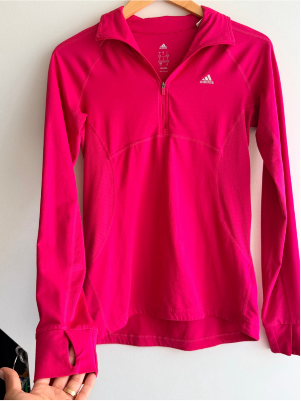 Adidas Climalite Pink Quarter Zip Running Top Thumbholes Small